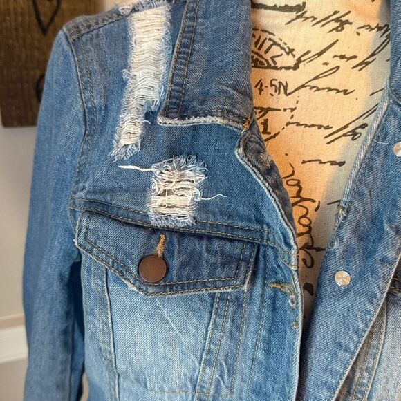 Forever 21 Light Blue Distressed Jean Jacket - Picture 2 of 11